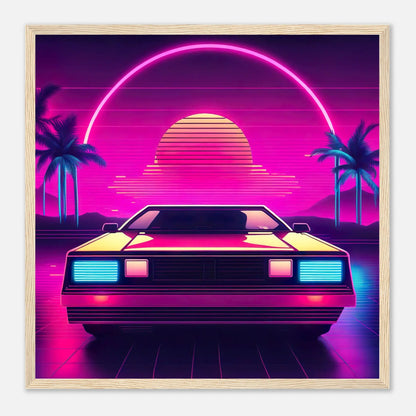 Gerahmtes Premium-Poster - Retro Auto - Neon Stil, KI-Kunst - RolConArt, Neon, 50x50-cm-20x20-Holzrahmen