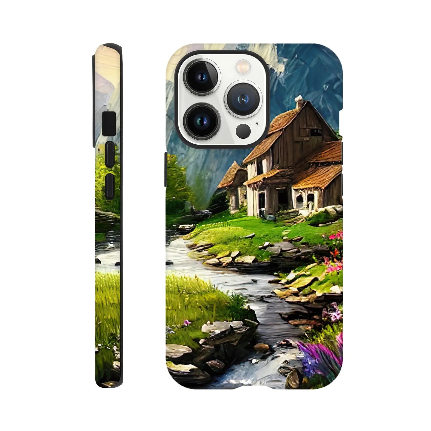 Smartphone-Hülle "Hart" - Berglandschaft - Malerischer Stil, KI-Kunst RolConArt, Landschaften, iPhone-13-Pro