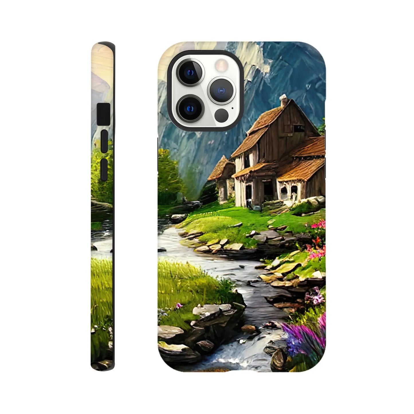 Smartphone-Hülle "Hart" - Berglandschaft - Malerischer Stil, KI-Kunst RolConArt, Landschaften, iPhone-12-Pro-Max