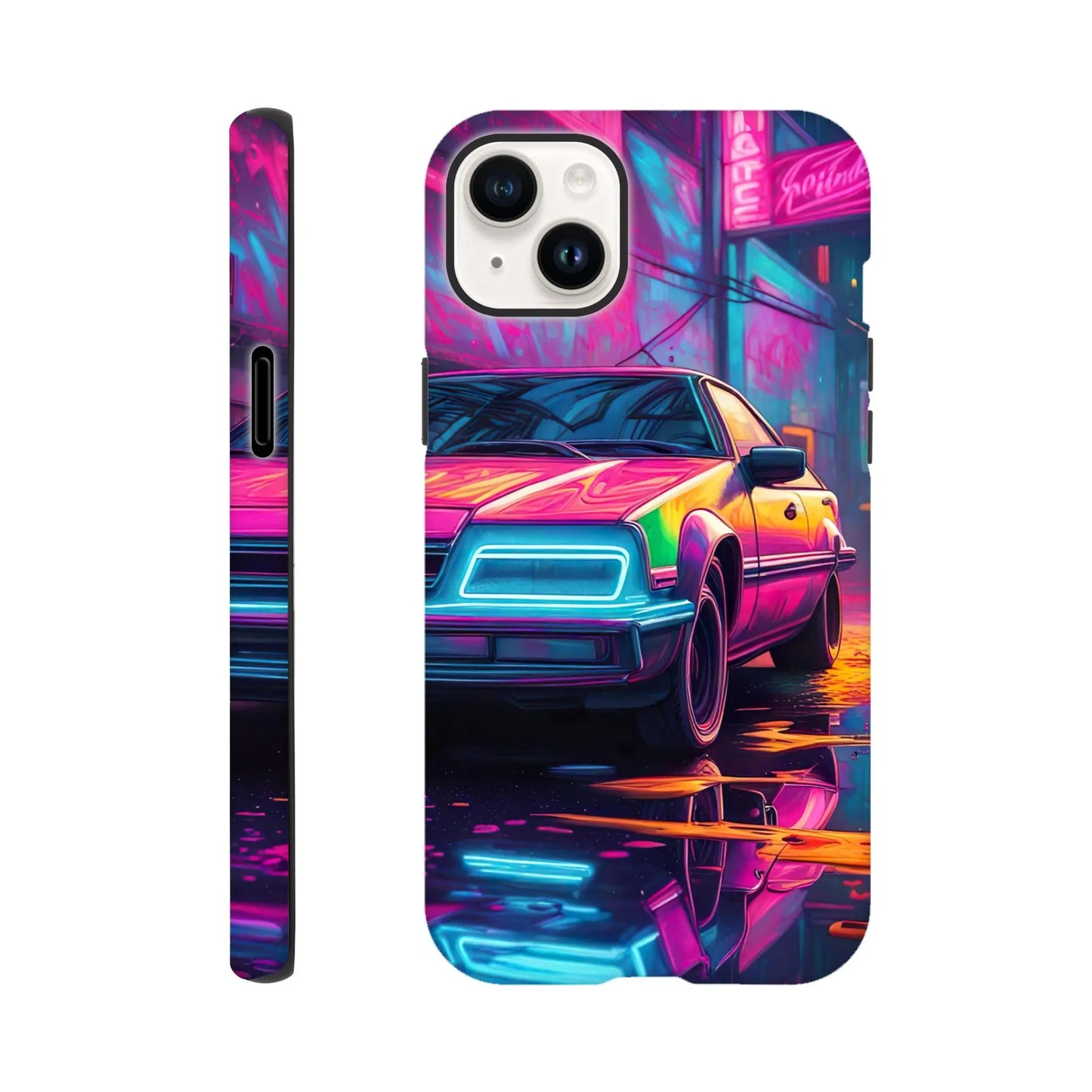 Smartphone-Hülle "Hart" - Retro Auto - Neon Stil, KI-Kunst RolConArt, Neon, iPhone-14-Plus