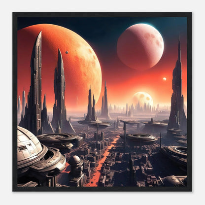 Gerahmtes Premium-Poster -Futuristische Welt- Digitaler Stil, KI-Kunst - RolConArt, Sci-Fi, 50x50-cm-20x20-Schwarzer-Rahmen