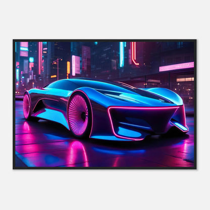 Gerahmtes Premium-Poster -Futuristisches Fahrzeug- Neon Stil, KI-Kunst - RolConArt, Neon, 70x100-cm-28x40-Schwarzer-Rahmen