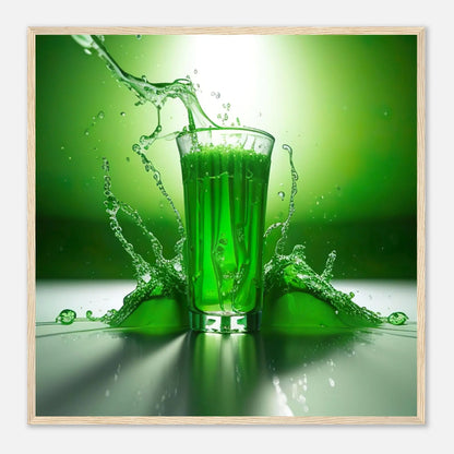 Gerahmtes Premium-Poster - Glas mit grünem Trank - Foto Stil, KI-Kunst - RolConArt, Kreative Vielfalt, 70x70-cm-28x28-Holzrahmen