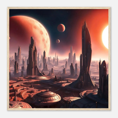 Gerahmtes Premium-Poster -Futuristische Welt- Digitaler Stil, KI-Kunst - RolConArt, Sci-Fi, 70x70-cm-28x28-Holzrahmen