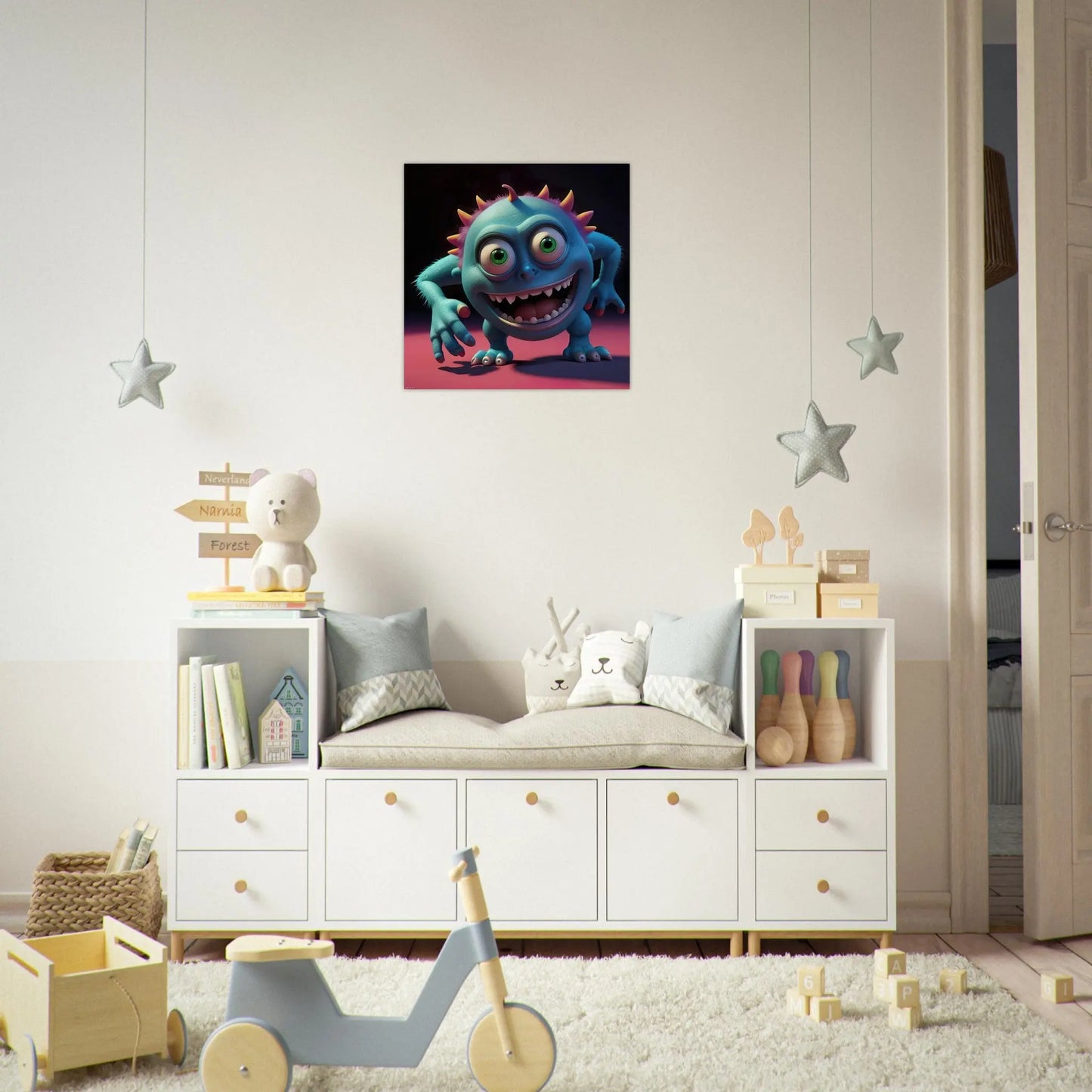 Aluminiumdruck - Lustiges Monster blau - Kinderbild, 3D-Stil, KI-Kunst RolConArt