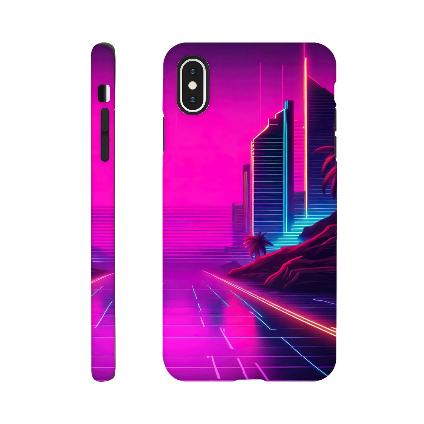 Smartphone-Hülle "Hart" - Stadtlandschaft - Neon Stil, KI-Kunst RolConArt, Neon, iPhone-XS-Max