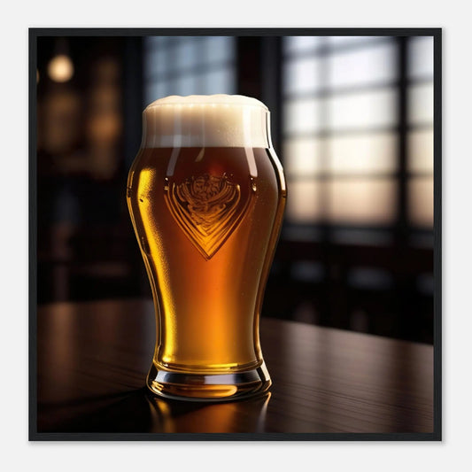 Gerahmtes Premium-Poster - Bier im Glas - Foto Stil, KI-Kunst - RolConArt, Kreative Vielfalt, 70x70-cm-28x28-Schwarzer-Rahmen