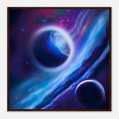 Gerahmtes Premium-Poster - Planet, Weltraum - Digitaler Stil, KI-Kunst - RolConArt, Sci-Fi, 70x70-cm-28x28-Dunkles-Holz