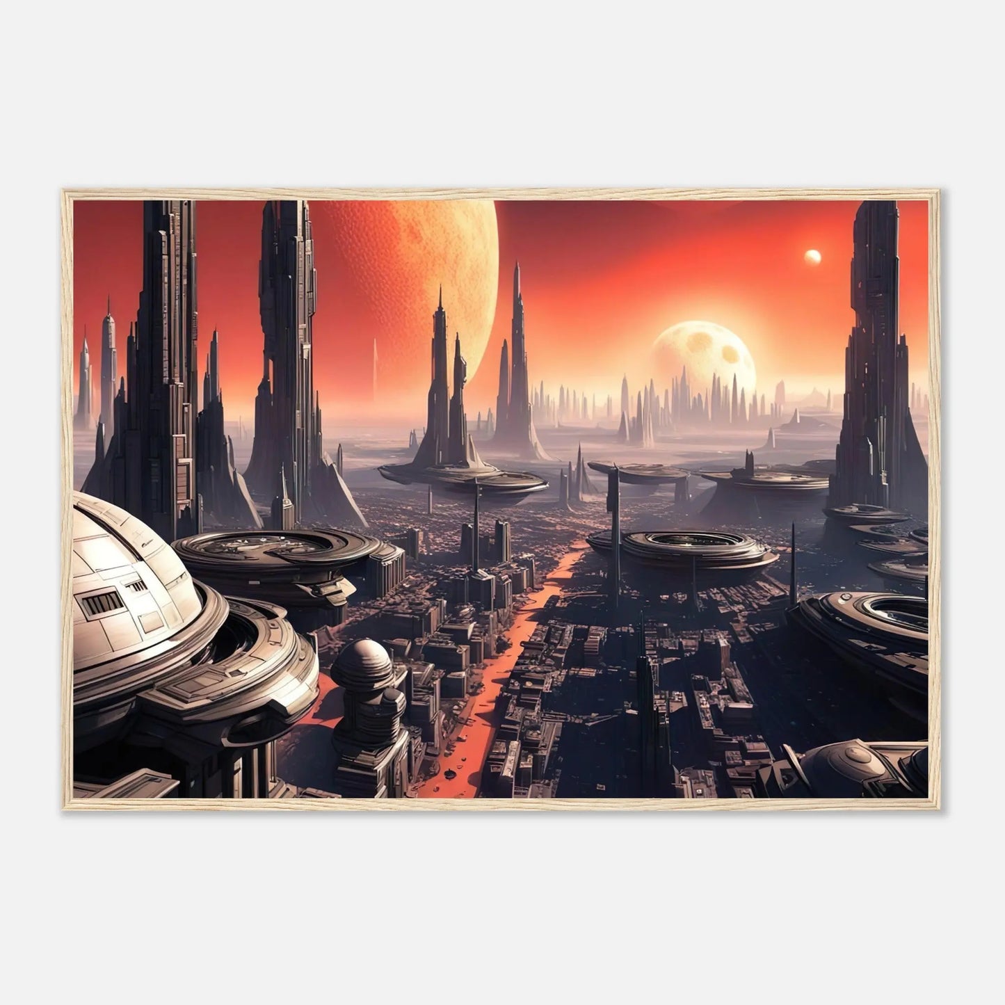 Gerahmtes Premium-Poster -Futuristische Welt- Digitaler Stil, KI-Kunst - RolConArt, Sci-Fi, 70x100-cm-28x40-Holzrahmen