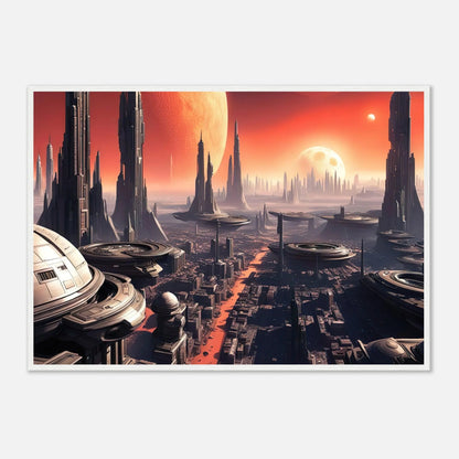 Gerahmtes Premium-Poster -Futuristische Welt- Digitaler Stil, KI-Kunst - RolConArt, Sci-Fi, 70x100-cm-28x40-Weißer-Rahmen