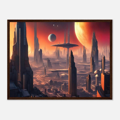 Gerahmtes Premium-Poster -Futuristische Welt- Digitaler Stil, KI-Kunst - RolConArt, Sci-Fi, 45x60-cm-18x24-Dunkler-Holzrahmen