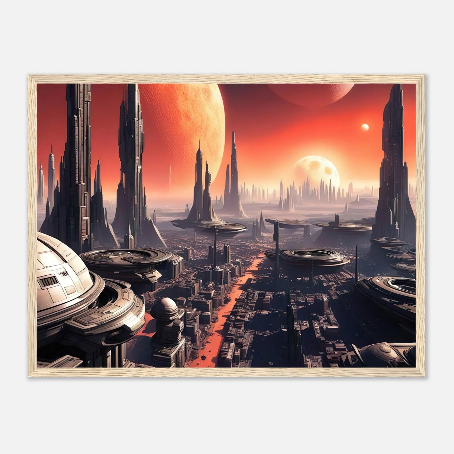 Gerahmtes Premium-Poster -Futuristische Welt- Digitaler Stil, KI-Kunst - RolConArt, Sci-Fi, 45x60-cm-18x24-Holzrahmen