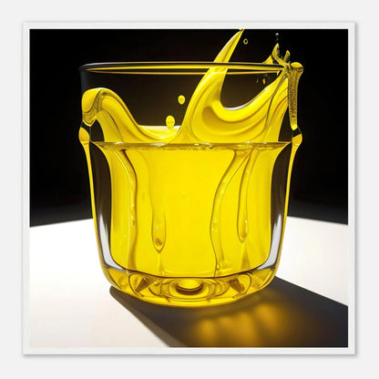 Gerahmtes Premium-Poster - Glas mit gelbem Trank - Foto Stil, KI-Kunst - RolConArt, Kreative Vielfalt, 70x70-cm-28x28-Weißer-Rahmen