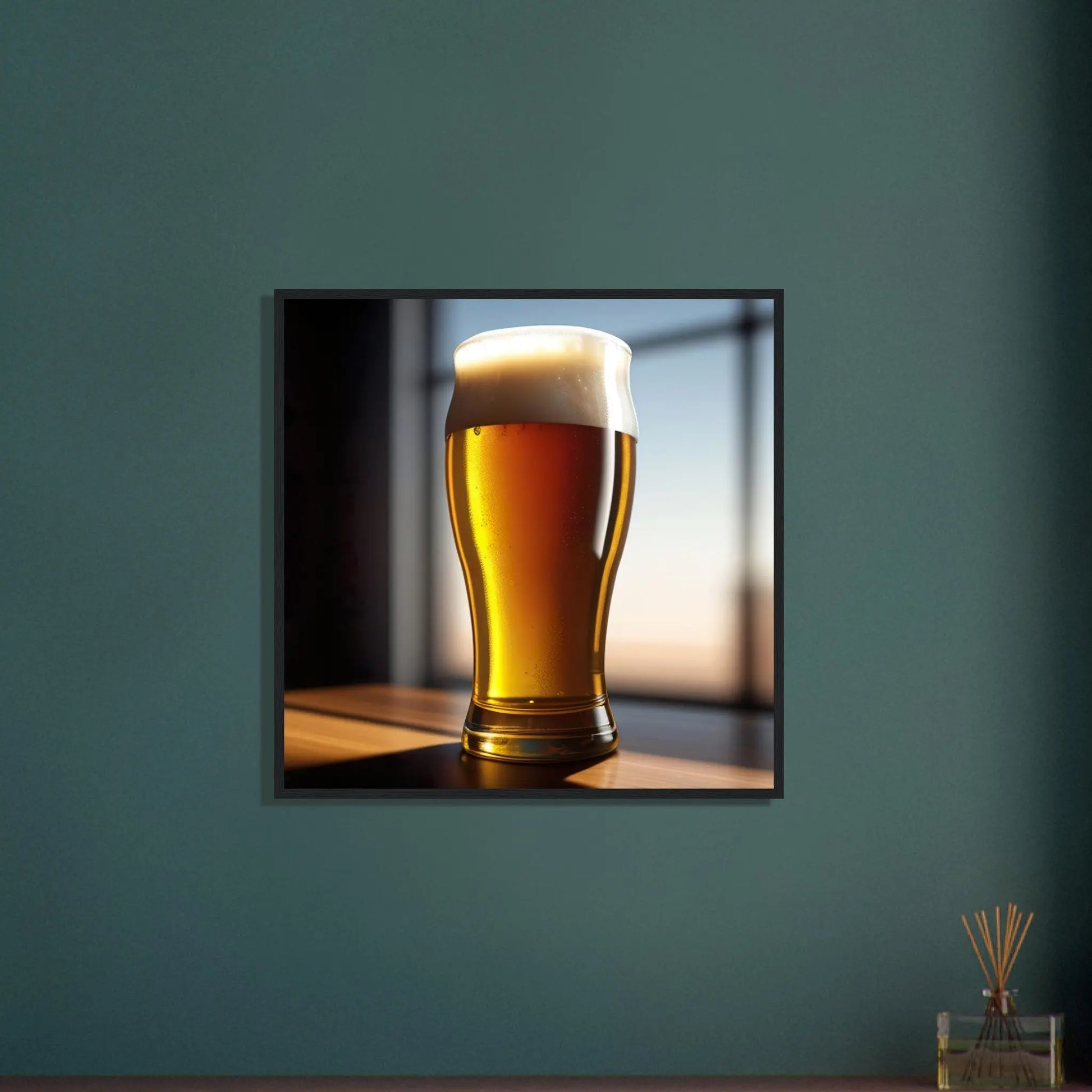 Gerahmtes Premium-Poster - Bier im Glas - Foto Stil, KI-Kunst - RolConArt, Kreative Vielfalt, 