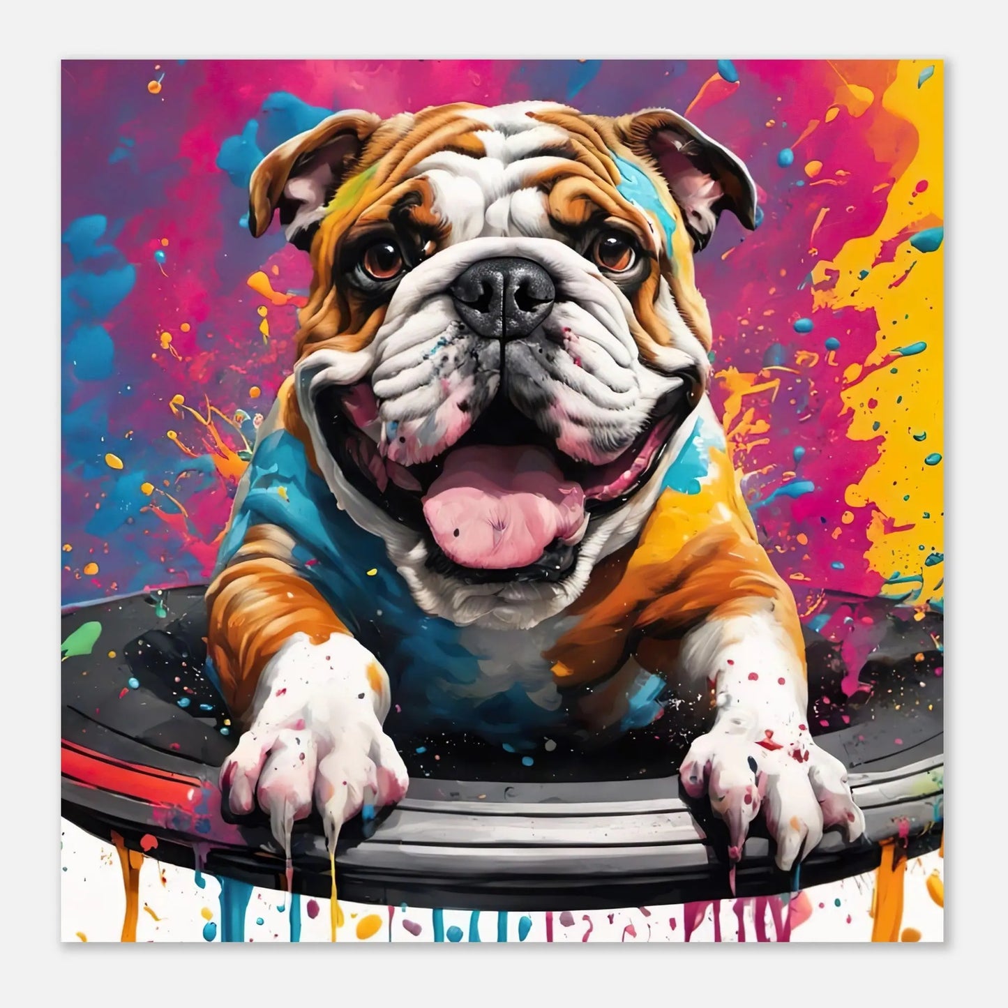 Aluminiumdruck - Englische Bulldogge - Splash Art Stil, KI-Kunst RolConArt