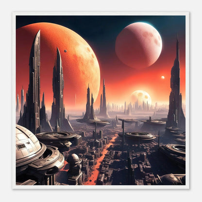 Gerahmtes Premium-Poster -Futuristische Welt- Digitaler Stil, KI-Kunst - RolConArt, Sci-Fi, 70x70-cm-28x28-Weißer-Rahmen