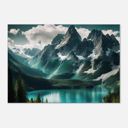 Leinwandbild - Berglandschaft mit See - Foto Stil, KI-Kunst - RolConArt, Landschaften, 70x100-cm-28x40