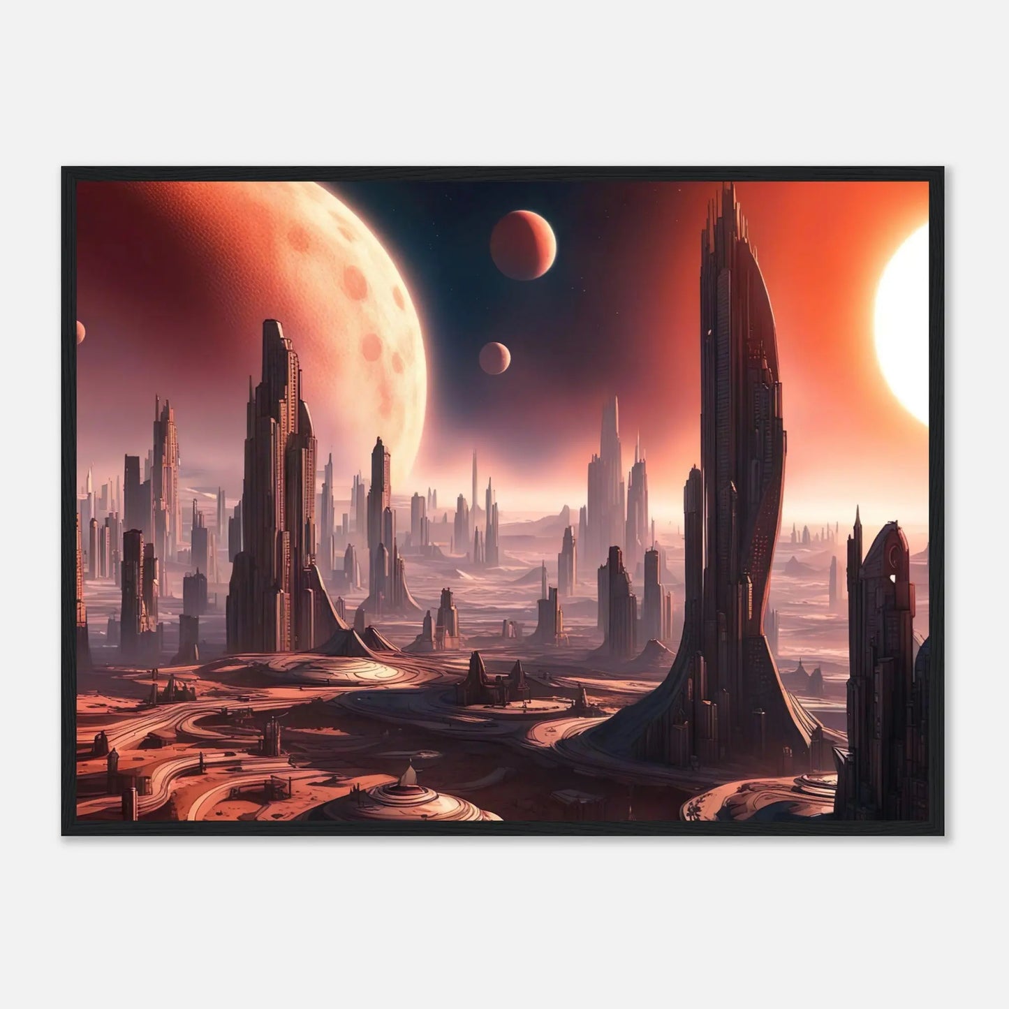 Gerahmtes Premium-Poster -Futuristische Welt- Digitaler Stil, KI-Kunst - RolConArt, Sci-Fi, 60x80-cm-24x32-Schwarzer-Rahmen