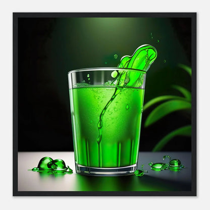 Gerahmtes Premium-Poster - Glas mit grünem Trank - Foto Stil, KI-Kunst - RolConArt, Kreative Vielfalt, 50x50-cm-20x20-Schwarzer-Rahmen