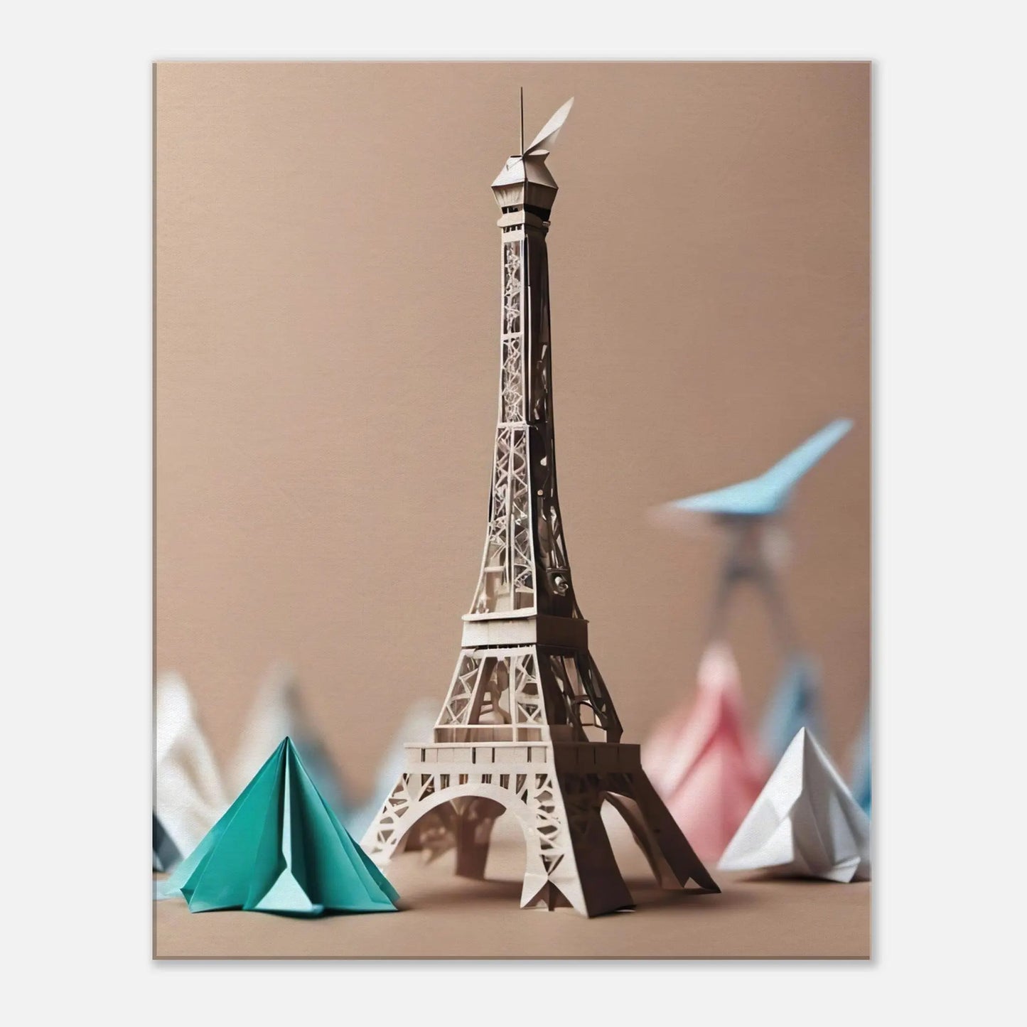 Leinwandbild - Eiffelturm - Origami Stil, KI-Kunst - RolConArt, Origami Kunst, 60x75-cm-24x30
