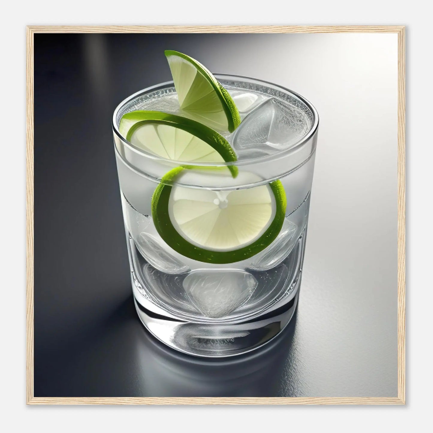 Gerahmtes Premium-Poster - Gin Tonic im Glas - Foto Stil, KI-Kunst - RolConArt, Kreative Vielfalt, 70x70-cm-28x28-Holzrahmen