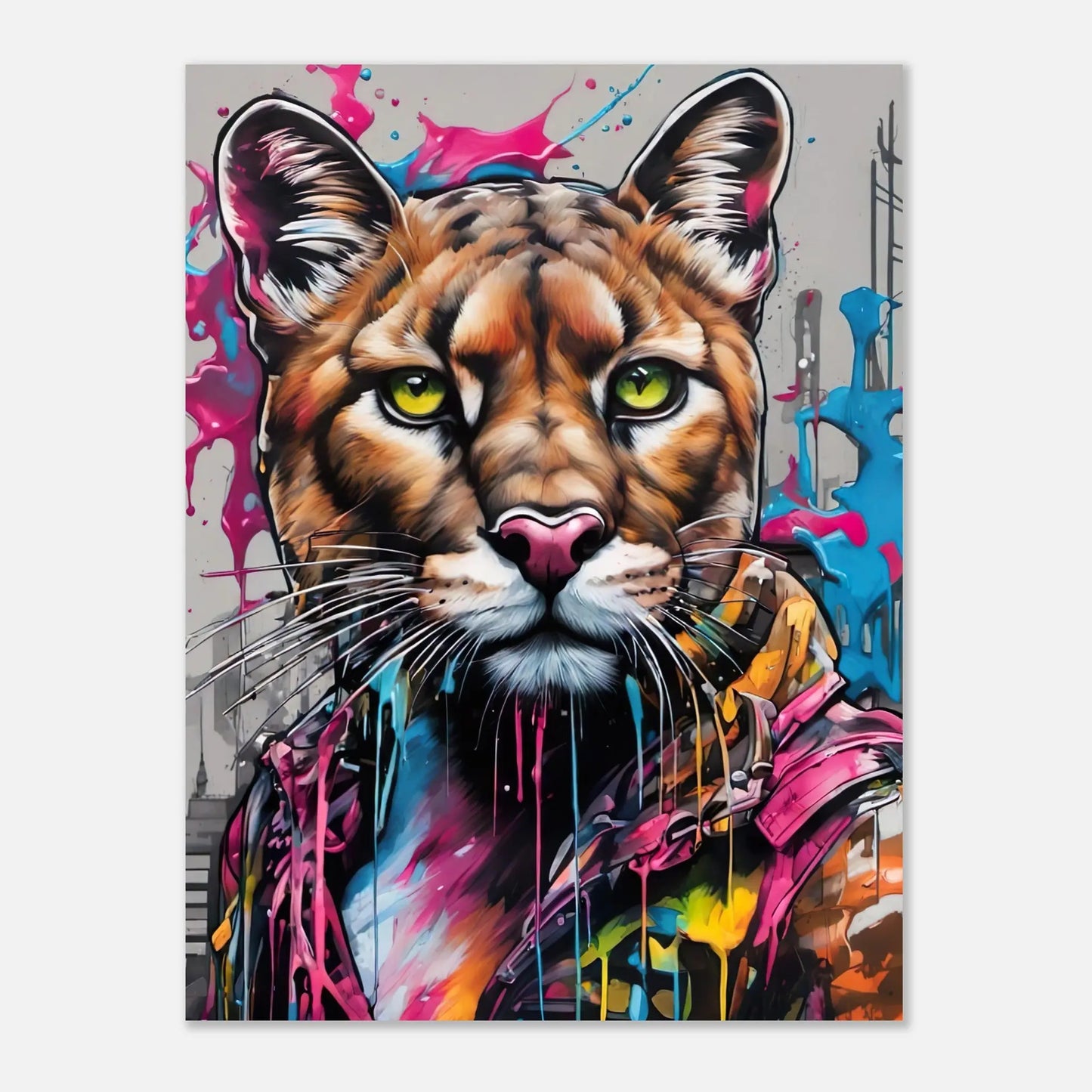 Aluminiumdruck - Puma - Splash Art Stil, KI-Kunst RolConArt