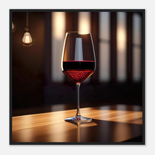 Gerahmtes Premium-Poster - Rotwein im Glas - Foto Stil, KI-Kunst - RolConArt, Kreative Vielfalt, 70x70-cm-28x28-Schwarzer-Rahmen