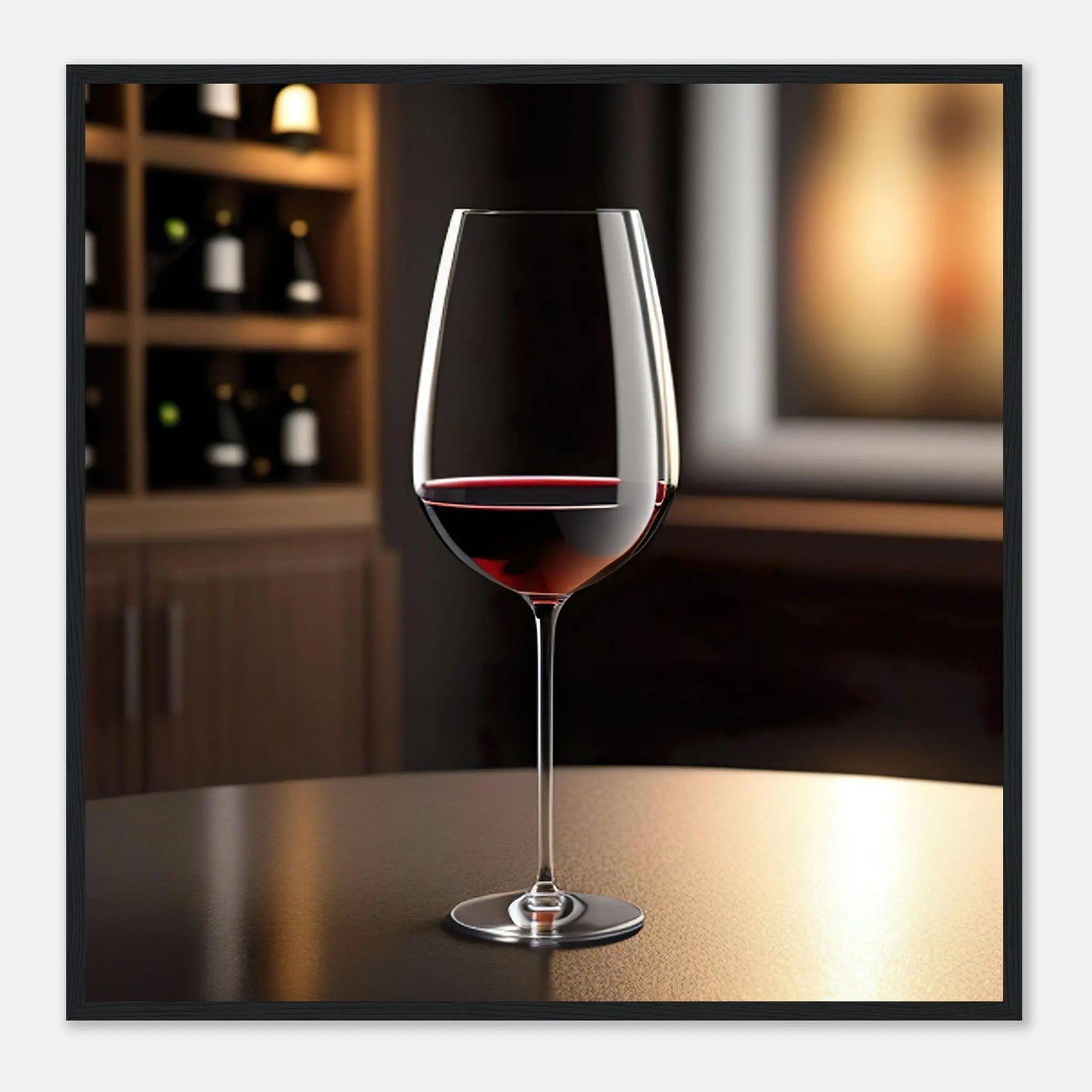 Gerahmtes Premium-Poster - Rotwein im Glas - Foto Stil, KI-Kunst - RolConArt, Kreative Vielfalt, 70x70-cm-28x28-Schwarzer-Rahmen