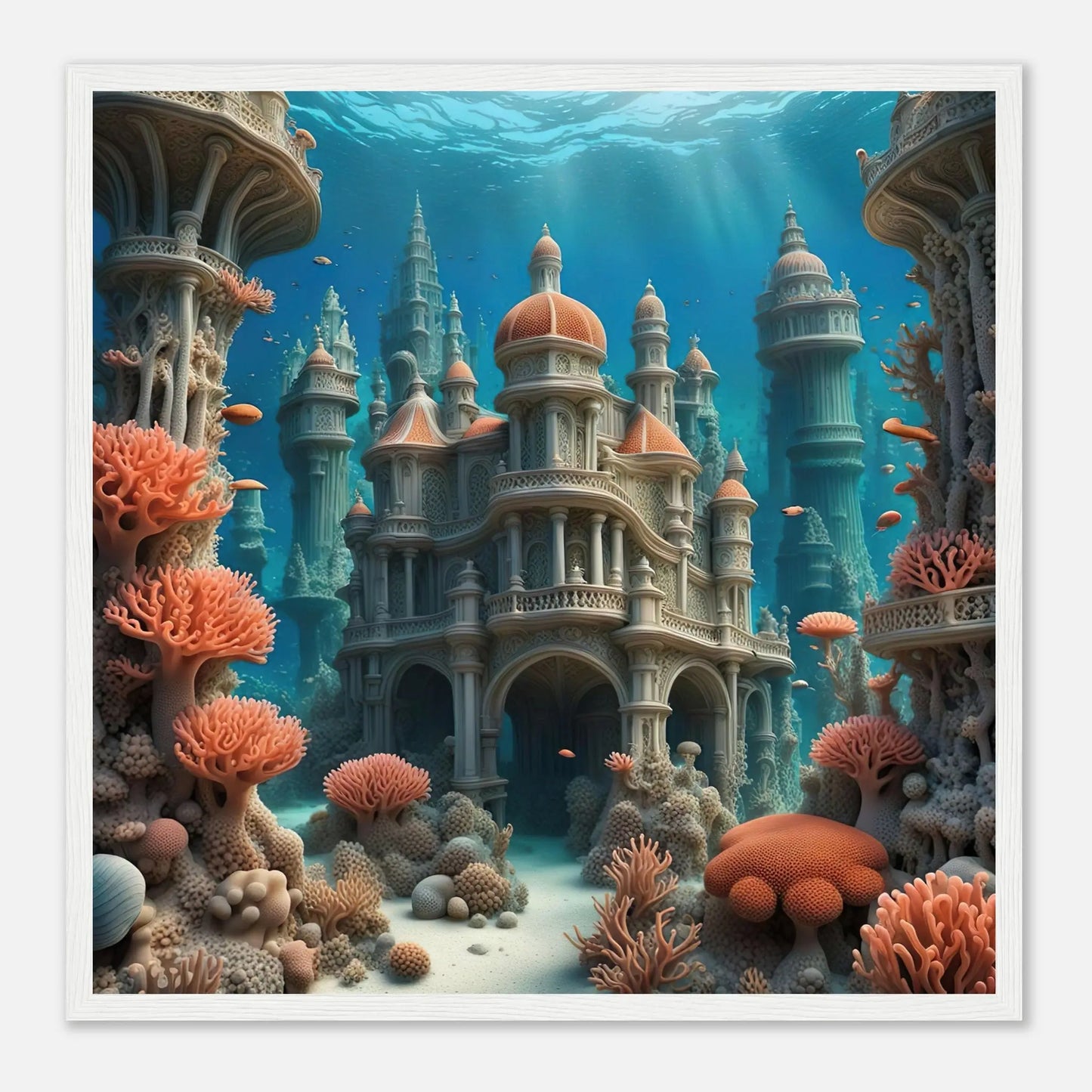 Gerahmtes Premium-Poster - Unterwasserwelt - Digitaler Stil, KI-Kunst - RolConArt, Unterwasserlandschaften, 50x50-cm-20x20-Weißer-Rahmen