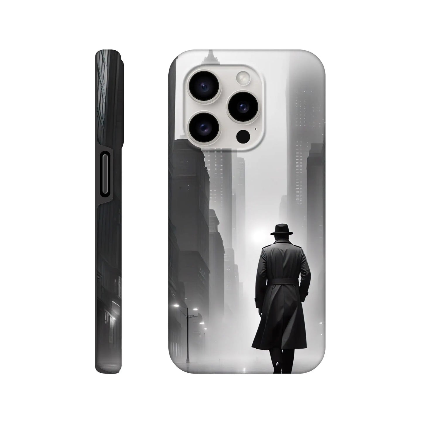 Smartphone-Hülle "Hart" - Stadtgänger - Schwarz-Weiß Stil, KI-Kunst RolConArt, Schwarz-Weiß, iPhone-15-Pro