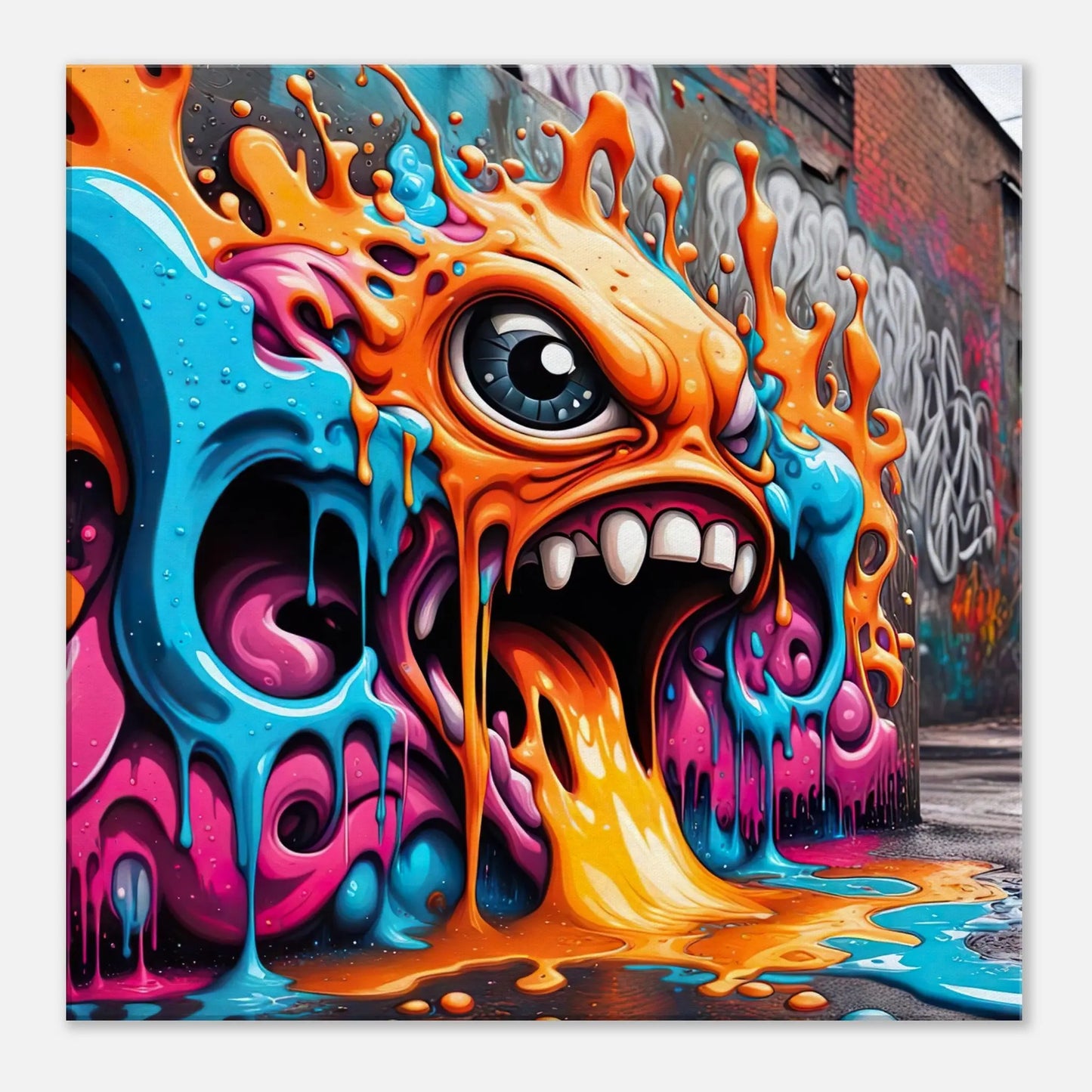 Leinwandbild - 3D Graffiti - Splash Art Stil, KI-Kunst - RolConArt, Splash Art, 60x60-cm-24x24