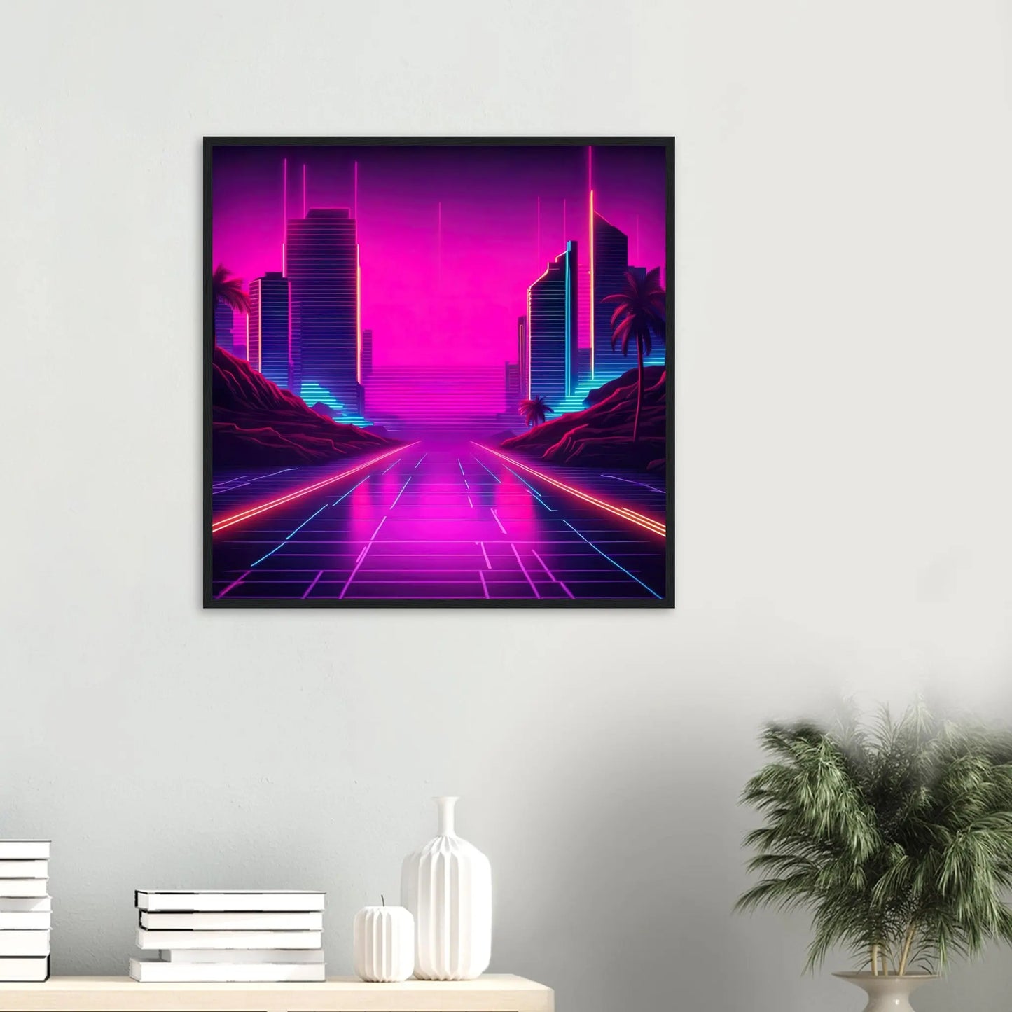 Gerahmtes Premium-Poster - Stadtlandschaft - Neon Stil, KI-Kunst - RolConArt, Neon, 