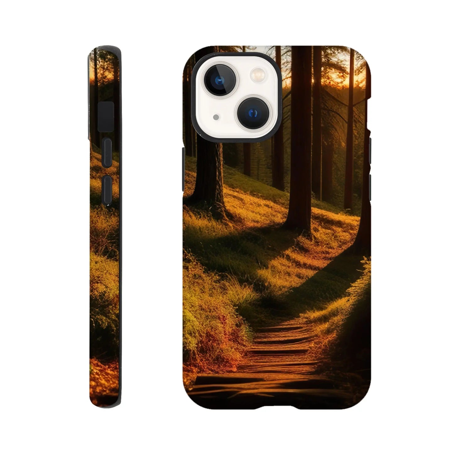 Smartphone-Hülle "Hart" - Waldlandschaft - Foto Stil, KI-Kunst RolConArt, Landschaften, iPhone-13-Mini