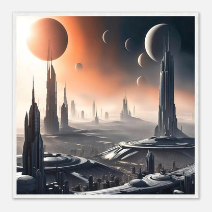 Gerahmtes Premium-Poster -Futuristische Welt- Digitaler Stil, KI-Kunst - RolConArt, Sci-Fi, 70x70-cm-28x28-Weißer-Rahmen