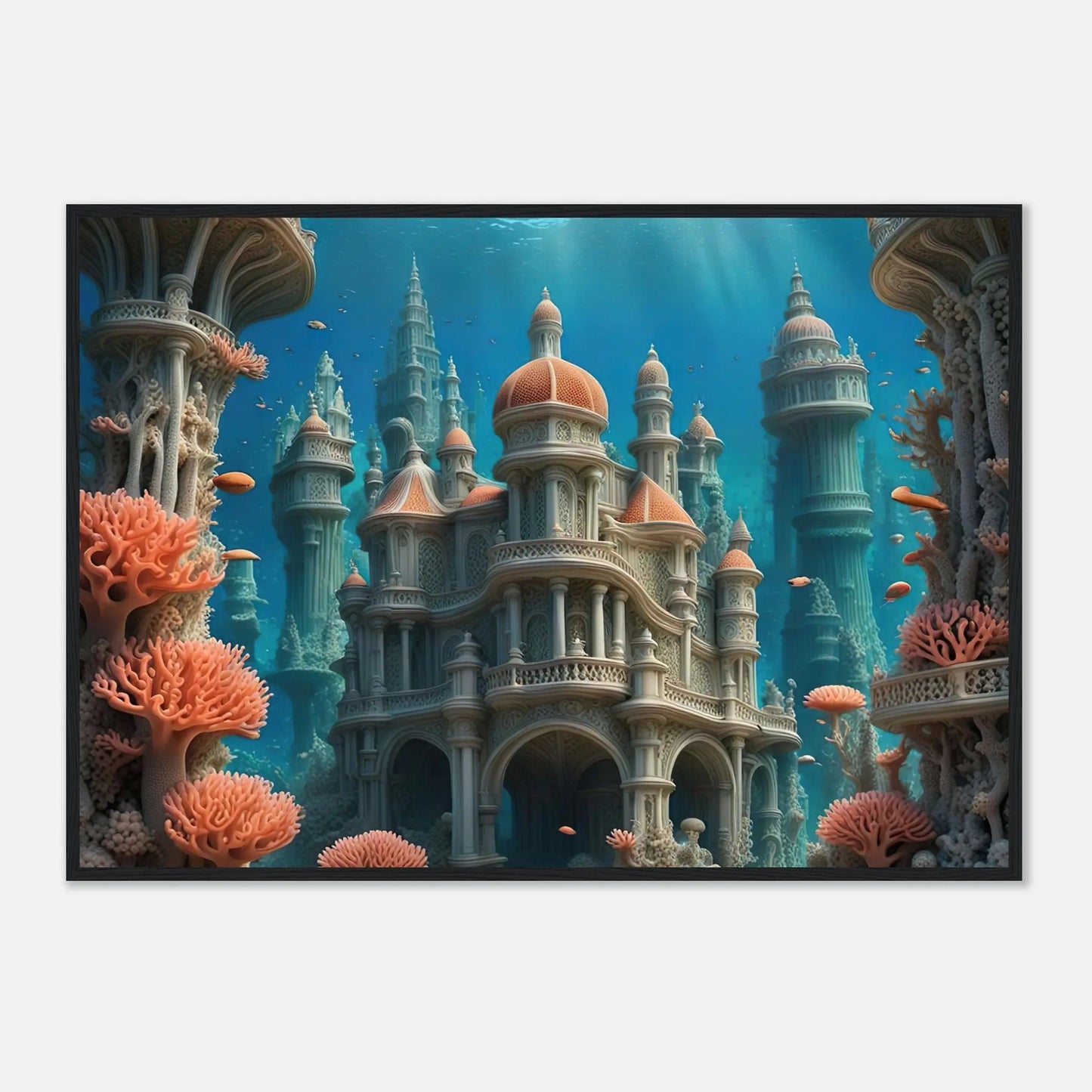 Gerahmtes Premium-Poster - Unterwasserwelt - Digitaler Stil, KI-Kunst - RolConArt, Unterwasserlandschaften, 70x100-cm-28x40-Schwarzer-Rahmen