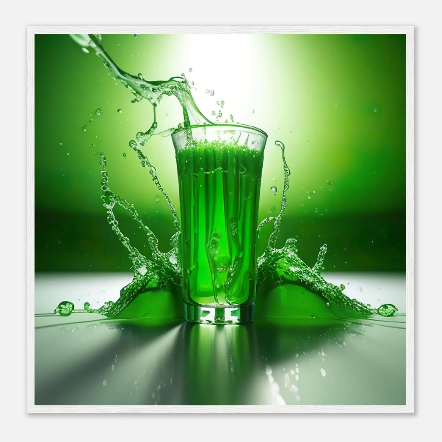 Gerahmtes Premium-Poster - Glas mit grünem Trank - Foto Stil, KI-Kunst - RolConArt, Kreative Vielfalt, 70x70-cm-28x28-Weißer-Rahmen