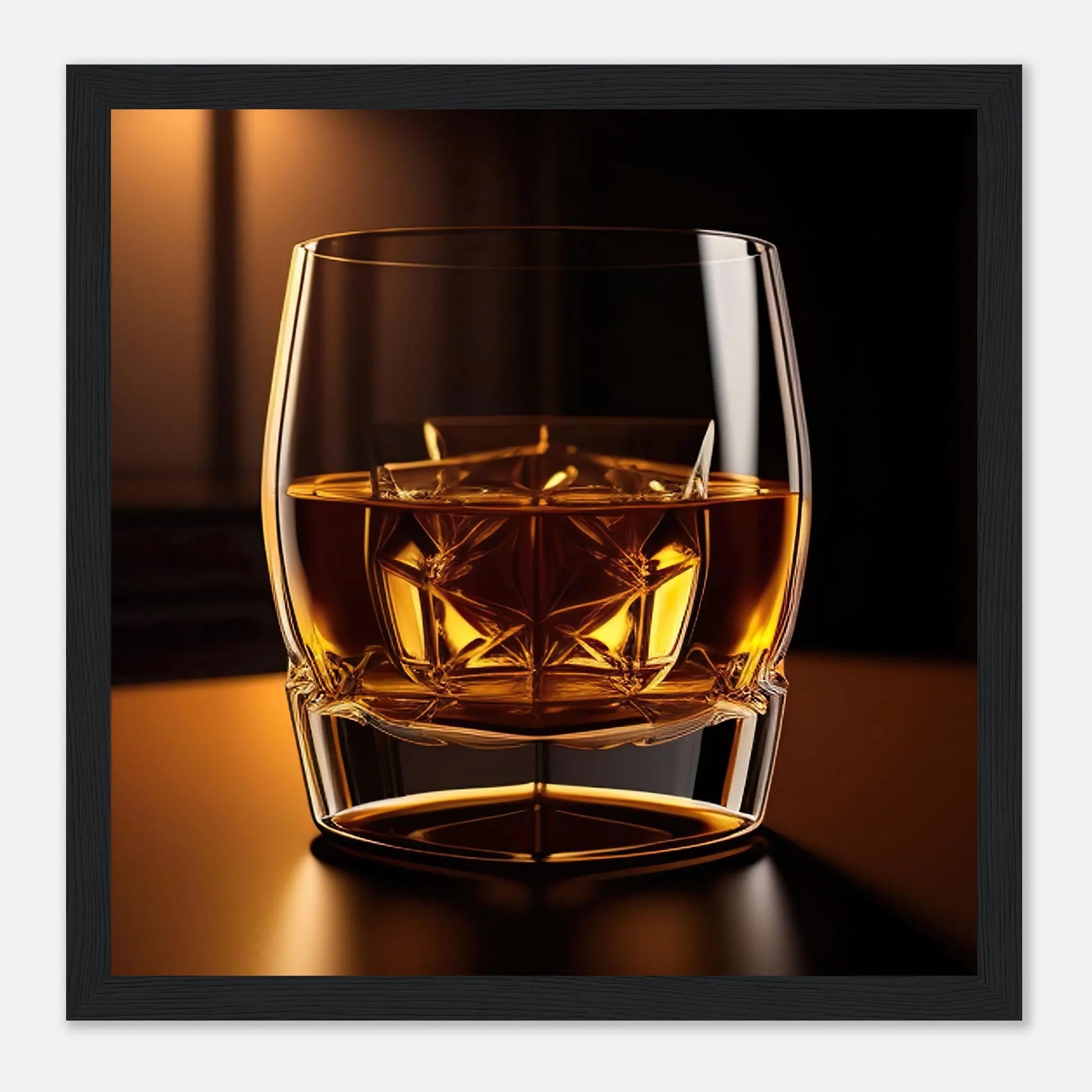 Gerahmtes Premium-Poster - Whiskey im Glas - Foto Stil, KI-Kunst - RolConArt, Kreative Vielfalt, 30x30-cm-12x12-Schwarzer-Rahmen