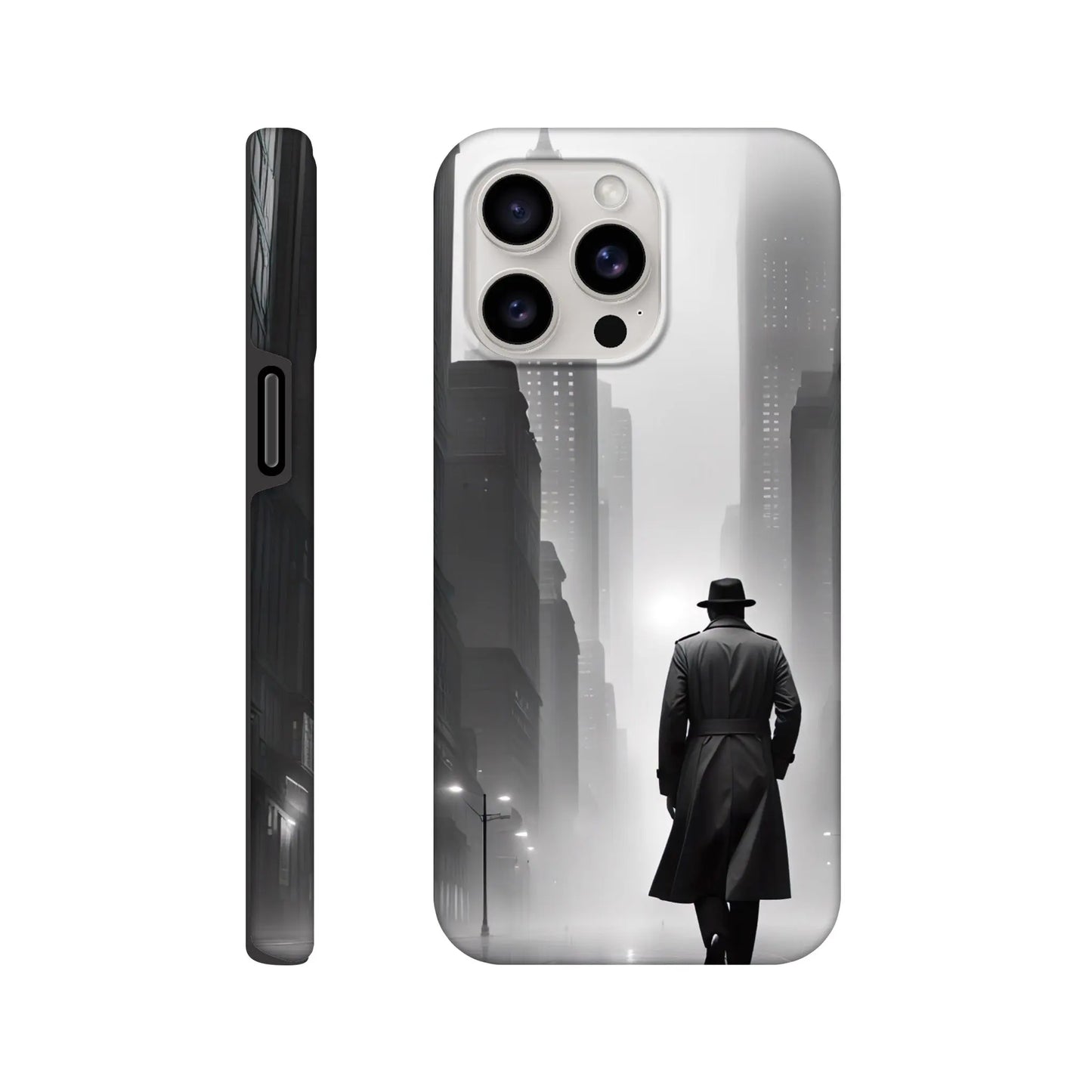 Smartphone-Hülle "Hart" - Stadtgänger - Schwarz-Weiß Stil, KI-Kunst RolConArt, Schwarz-Weiß, iPhone-15-Pro-Max