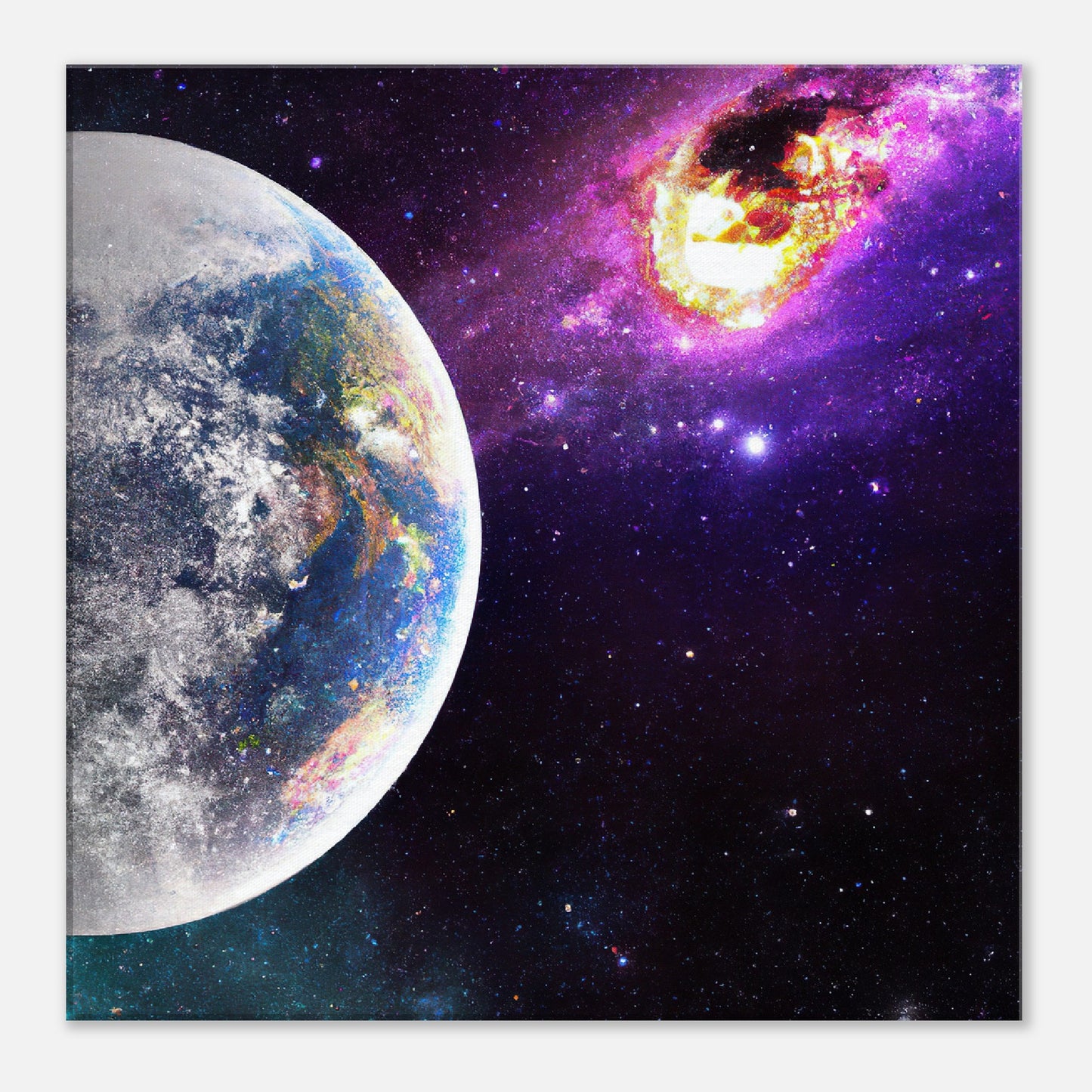 Leinwandbild - Planet und Komet im Weltraum - Digitaler Stil, KI-Kunst - RolConArt, Sci-Fi, 50x50-cm-20x20