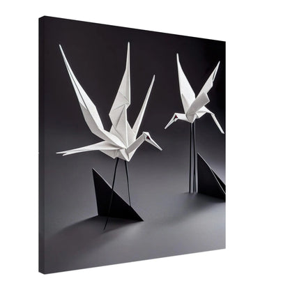 Leinwandbild - Zwei Kraniche - Schwarz-Weiß, Origami Stil, KI-Kunst - RolConArt, Origami Kunst, 