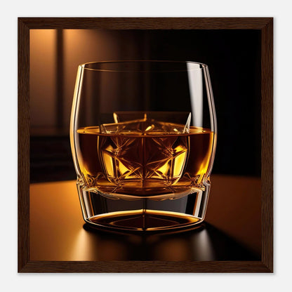 Gerahmtes Premium-Poster - Whiskey im Glas - Foto Stil, KI-Kunst - RolConArt, Kreative Vielfalt, 30x30-cm-12x12-Dunkler-Holzrahmen