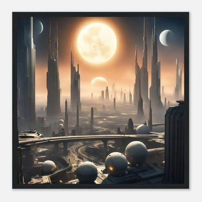 Gerahmtes Premium-Poster -Futuristische Welt- Digitaler Stil, KI-Kunst - RolConArt, Sci-Fi, 50x50-cm-20x20-Schwarzer-Rahmen