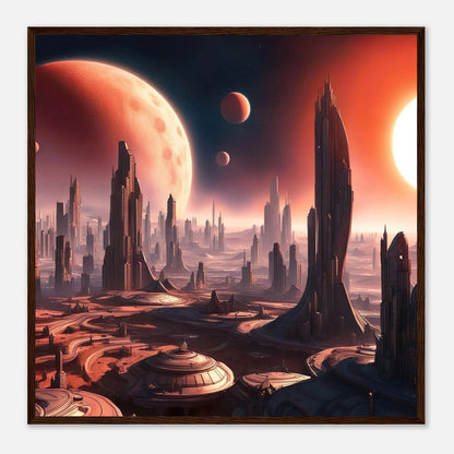 Gerahmtes Premium-Poster -Futuristische Welt- Digitaler Stil, KI-Kunst - RolConArt, Sci-Fi, 70x70-cm-28x28-Dunkler-Holzrahmen