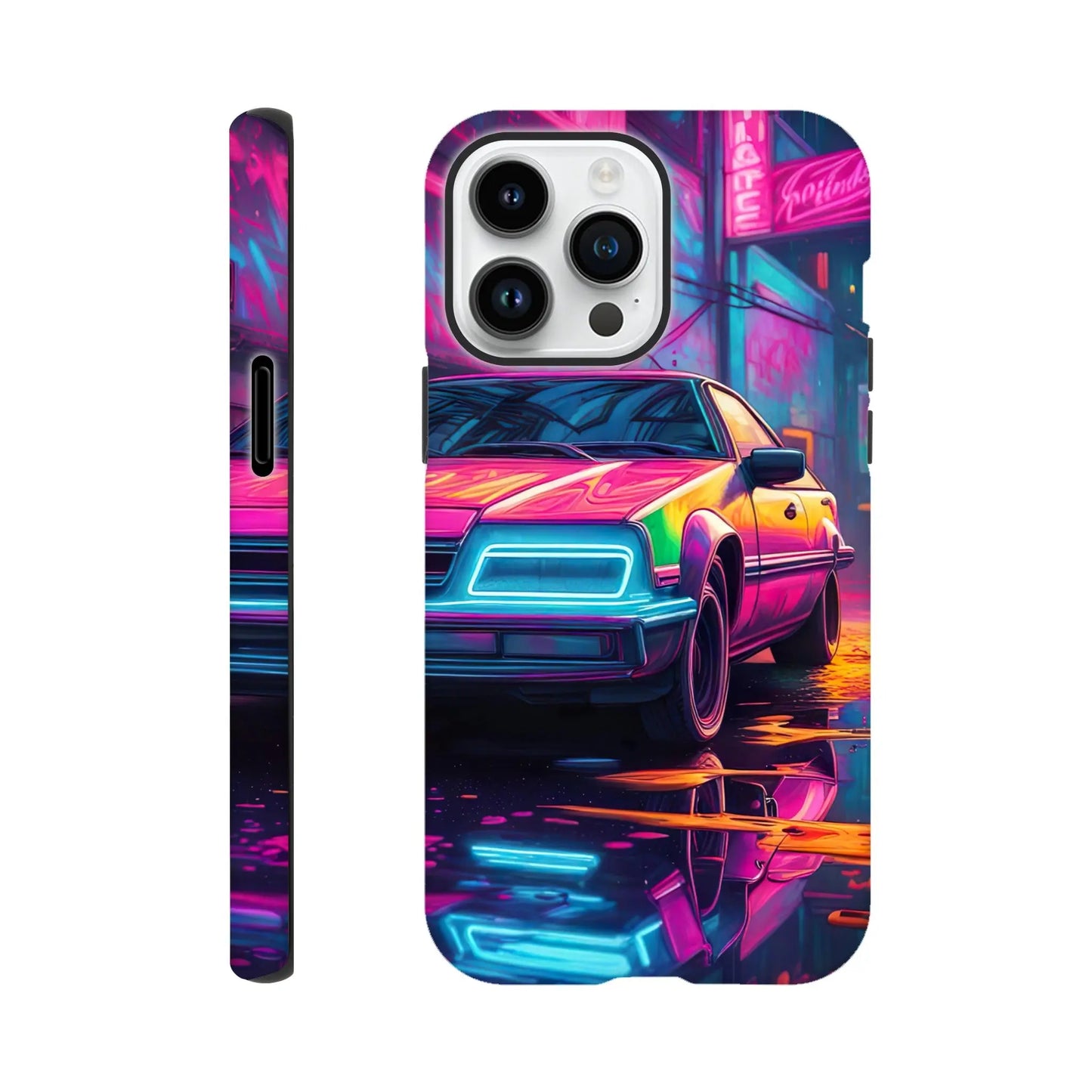 Smartphone-Hülle "Hart" - Retro Auto - Neon Stil, KI-Kunst RolConArt, Neon, iPhone-14-Pro-Max