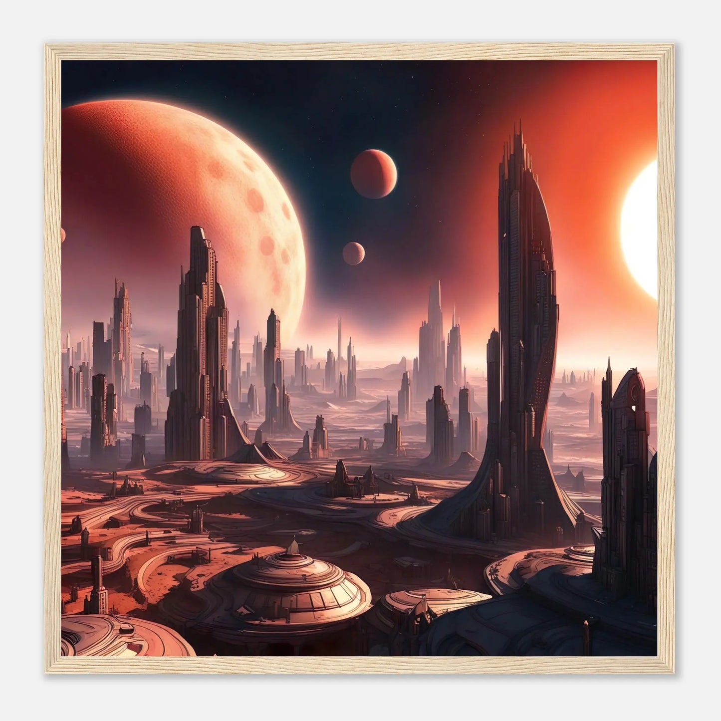 Gerahmtes Premium-Poster -Futuristische Welt- Digitaler Stil, KI-Kunst - RolConArt, Sci-Fi, 50x50-cm-20x20-Holzrahmen