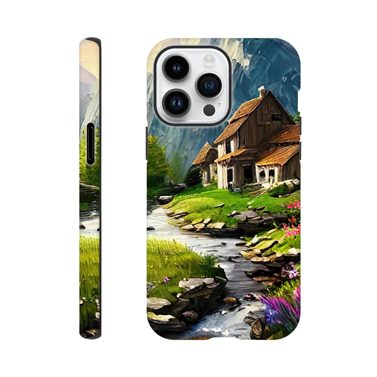 Smartphone-Hülle "Hart" - Berglandschaft - Malerischer Stil, KI-Kunst RolConArt, Landschaften, iPhone-14-Pro-Max