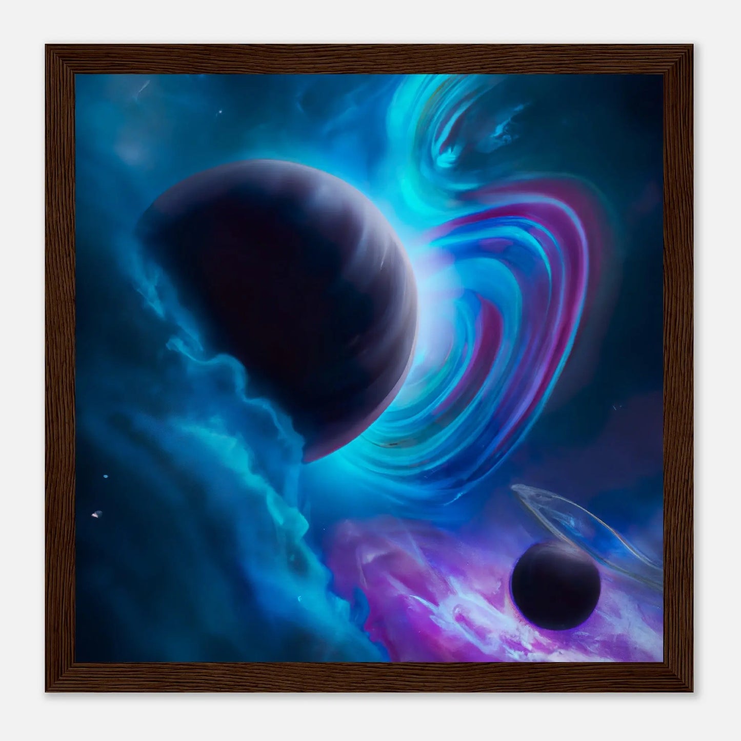 Gerahmtes Premium-Poster - Planet, Weltraum - Digitaler Stil, KI-Kunst - RolConArt, Sci-Fi, 30x30-cm-12x12-Dunkles-Holz