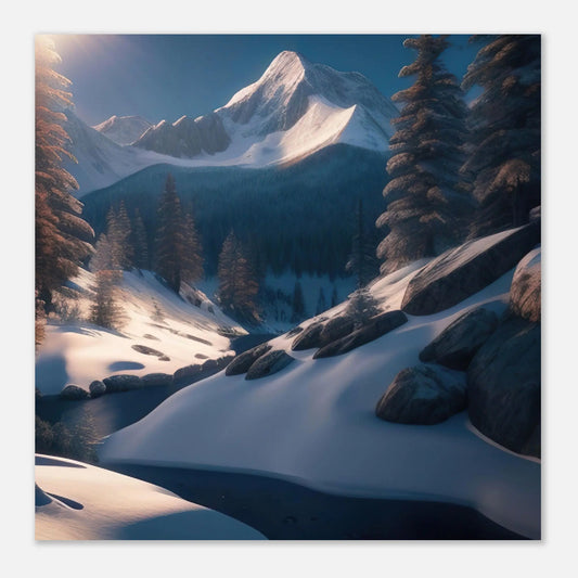 Moderner Forex-Druck - Berglandschaft mit Schnee - Foto Stil, KI-Kunst RolConArt