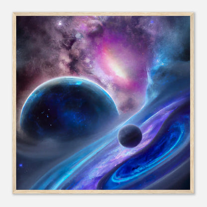 Gerahmtes Premium-Poster - Planet, Weltraum - Digitaler Stil, KI-Kunst - RolConArt, Sci-Fi, 70x70-cm-28x28-Holz