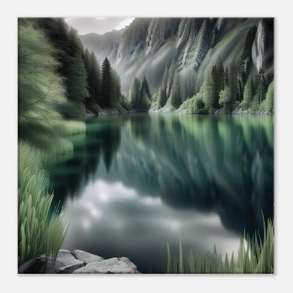 Leinwandbild - Landschaft mit See - Digitaler Stil, KI-Kunst - RolConArt, Landschaften, 40x40-cm-16x16